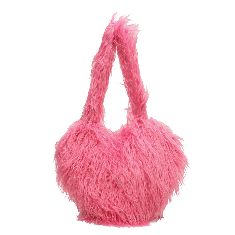 Plush Armpit Shoulder Bags Winter Large Capacity Personalized Heart Bag Women's Luxury Handbags High Quality Valentine's Day Gift GlamzLife