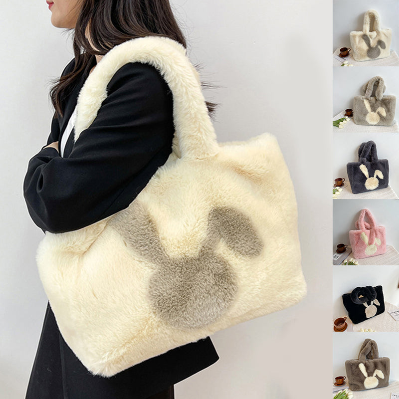 Cute Cartoon Rabbit Ears Plush Bag Autumn And Winter Shoulder Bag Shopping Handbags Large Capacity Personalized Tote Bags For Women GlamzLife