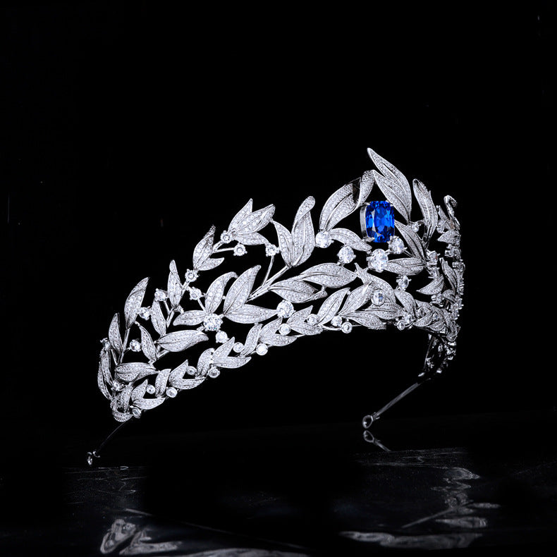 Sapphire Crown Copper Micro Inlay AAA Zircon Crown Wedding Headdress GlamzLife