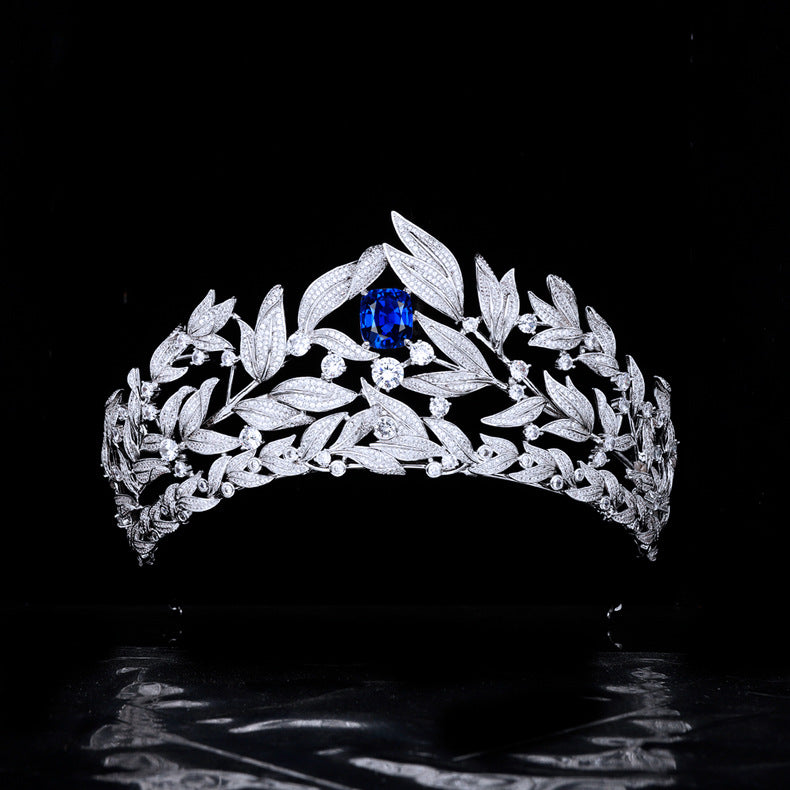 Sapphire Crown Copper Micro Inlay AAA Zircon Crown Wedding Headdress GlamzLife