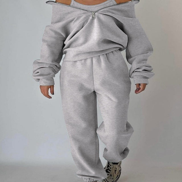 Stand Collar Suit Zip Up Crop Sportswear Long Sleeve Sweatshirt And Trousers For Spring Fall Women's Clothing GlamzLife