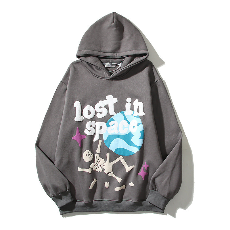 Skull Halloween Print Hoodie Graffiti Foam Letter Printed Hooded Sweater Coat Long Sleeve Sweatshirt GlamzLife