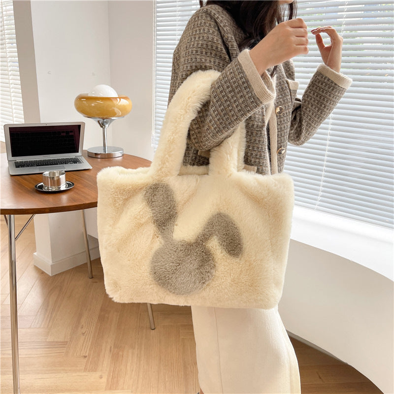 Cute Cartoon Rabbit Ears Plush Bag Autumn And Winter Shoulder Bag Shopping Handbags Large Capacity Personalized Tote Bags For Women GlamzLife
