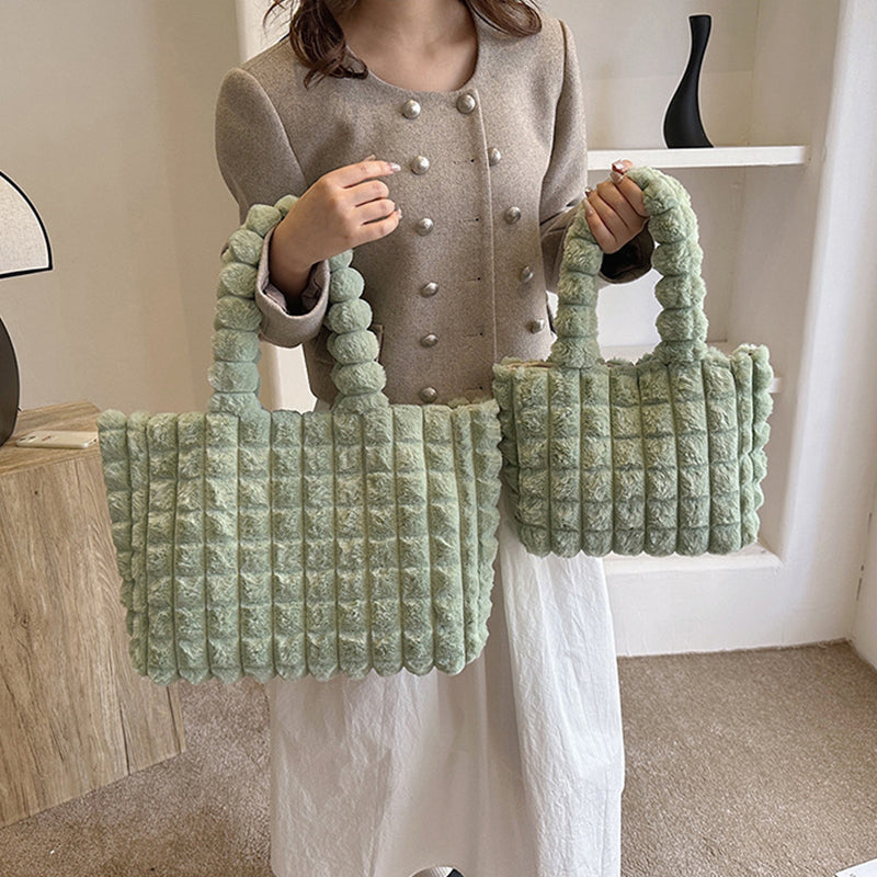 Plaid Handbags Winter Fashion High Capacity Shopping Plush Bag Korean Style Personalized Designer Luxury Tote Bags For Women GlamzLife