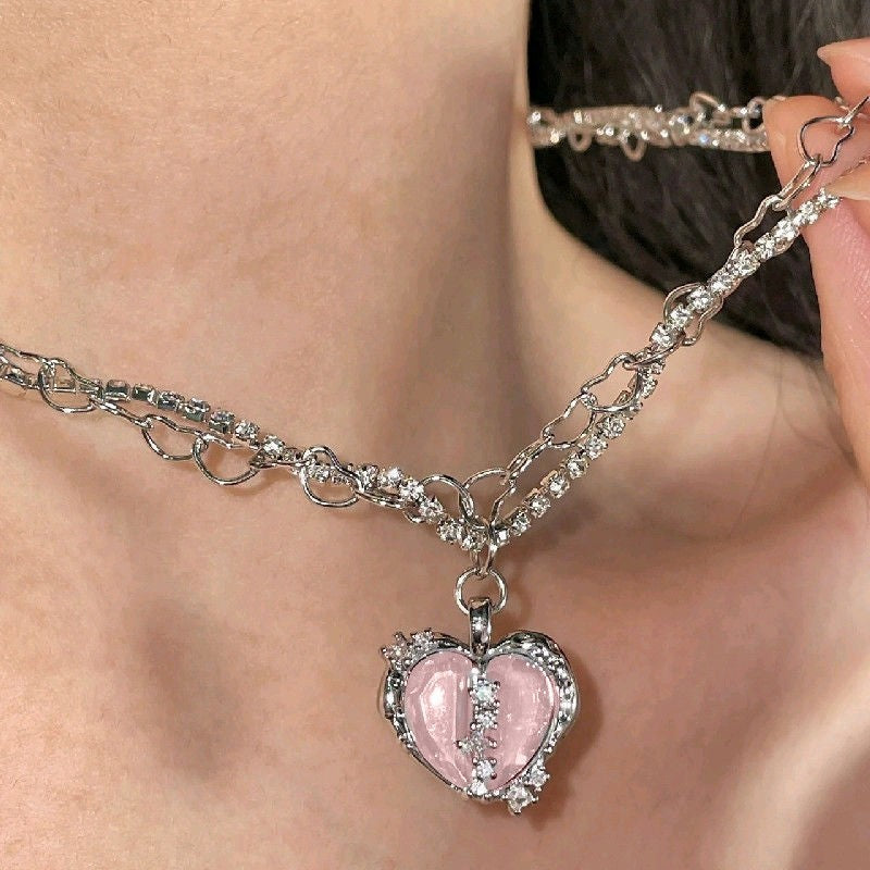Women's Love Planet Pink Diamond Love Necklace GlamzLife