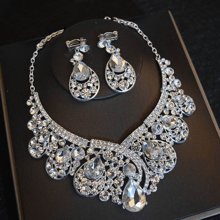 Bridal Headdress Flowers Wedding Hair Accessories Accessories Crown Necklace Earrings Three-piece Set Wedding Accessories GlamzLife