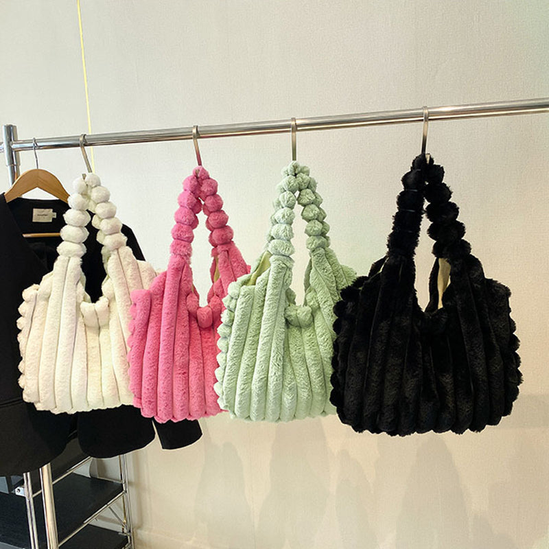Striped Design Plush Bag Winter Fashion Shoulder Armpit Bags Large Capacity Furry Handbags Portable Cute Shopping Tote Bag GlamzLife