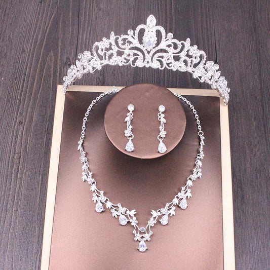 Bridal Rhinestone Crown Necklace Set Wedding Accessories | GlamzLife