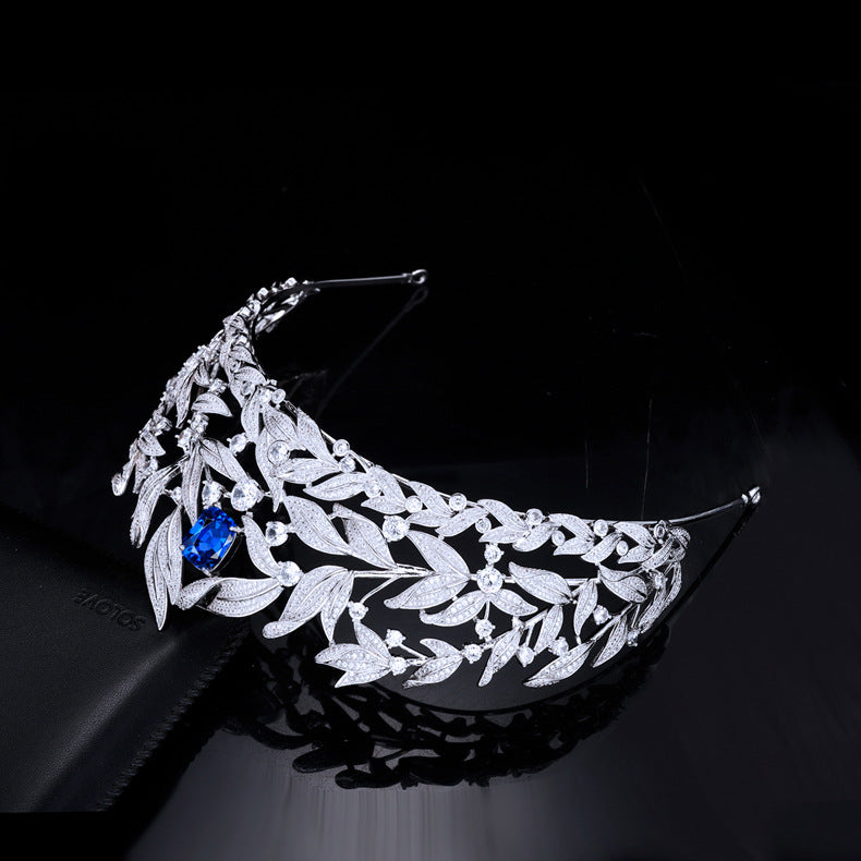 Sapphire Crown Copper Micro Inlay AAA Zircon Crown Wedding Headdress GlamzLife