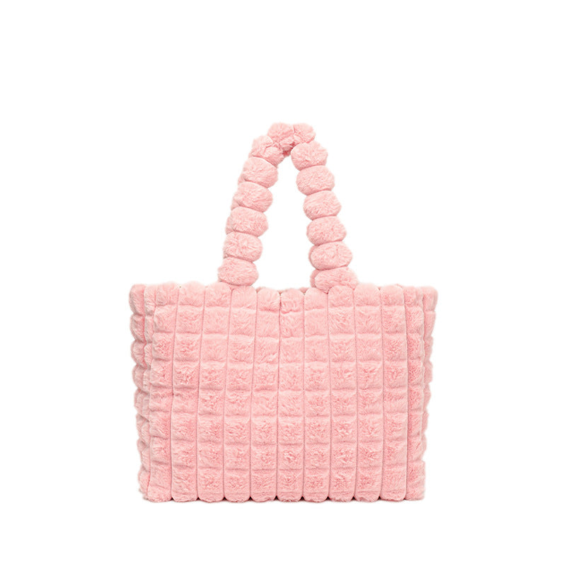 Plaid Handbags Winter Fashion High Capacity Shopping Plush Bag Korean Style Personalized Designer Luxury Tote Bags For Women | GlamzLife