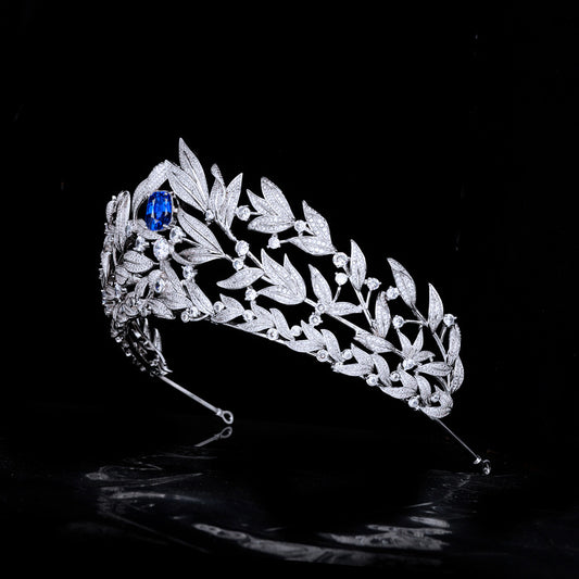 Sapphire Crown Copper Micro Inlay AAA Zircon Crown Wedding Headdress | GlamzLife