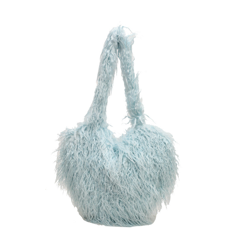 Plush Armpit Shoulder Bags Winter Large Capacity Personalized Heart Bag Women's Luxury Handbags High Quality Valentine's Day Gift GlamzLife