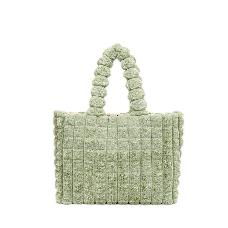 Plaid Handbags Winter Fashion High Capacity Shopping Plush Bag Korean Style Personalized Designer Luxury Tote Bags For Women GlamzLife