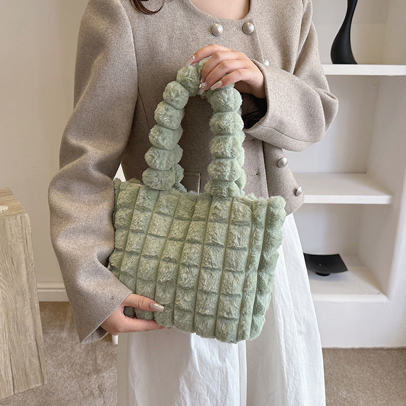 Plaid Handbags Winter Fashion High Capacity Shopping Plush Bag Korean Style Personalized Designer Luxury Tote Bags For Women GlamzLife
