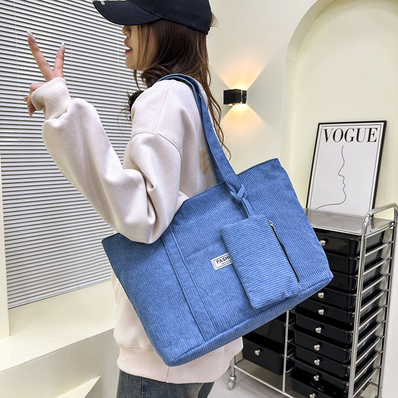 Large-capacity Corduroy Shoulder Bag With Small Woman Purses Composite Bag Solid Color Handbags For Women Winter And Spring GlamzLife