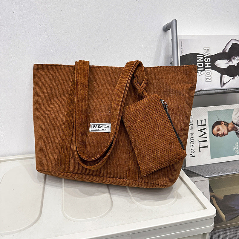 Large-capacity Corduroy Shoulder Bag With Small Woman Purses Composite Bag Solid Color Handbags For Women Winter And Spring GlamzLife