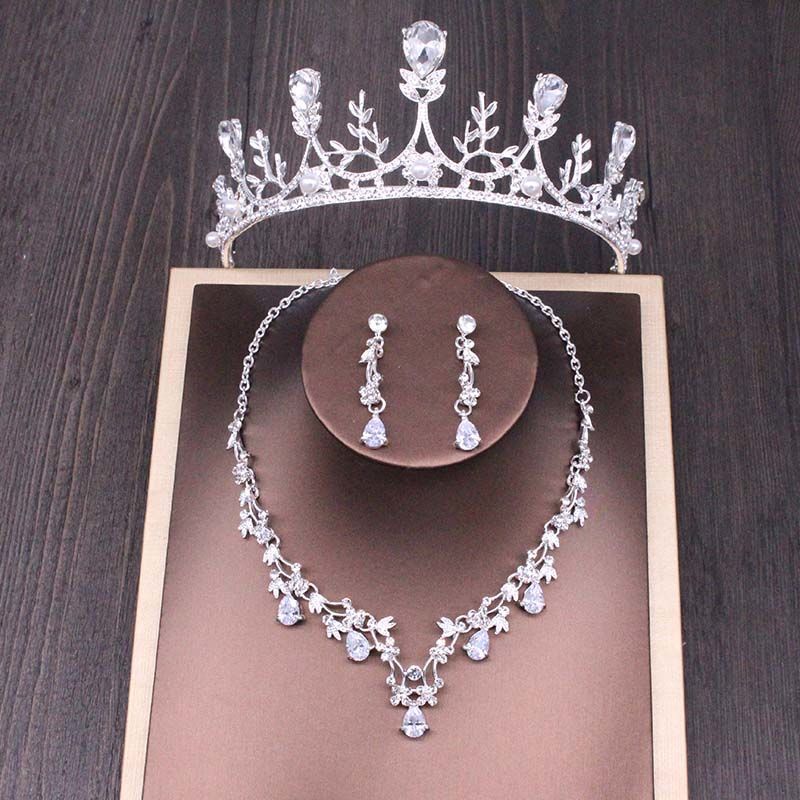 Bridal Rhinestone Crown Necklace Set Wedding Accessories GlamzLife