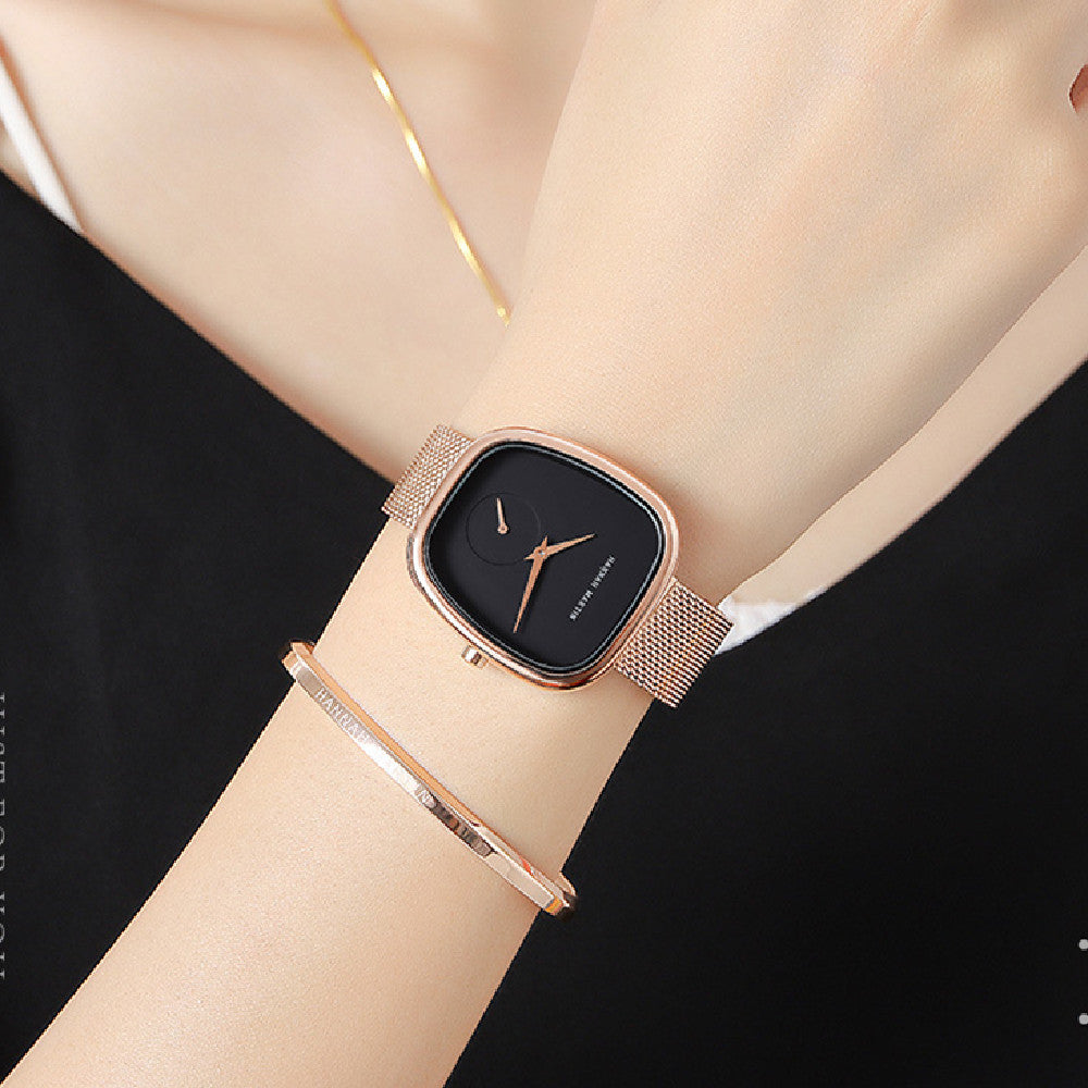 Stainless Steel Milan Mesh Quartz Watch Women's Half Tonneau GlamzLife