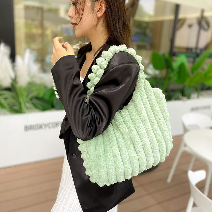 Striped Design Plush Bag Winter Fashion Shoulder Armpit Bags Large Capacity Furry Handbags Portable Cute Shopping Tote Bag | GlamzLife