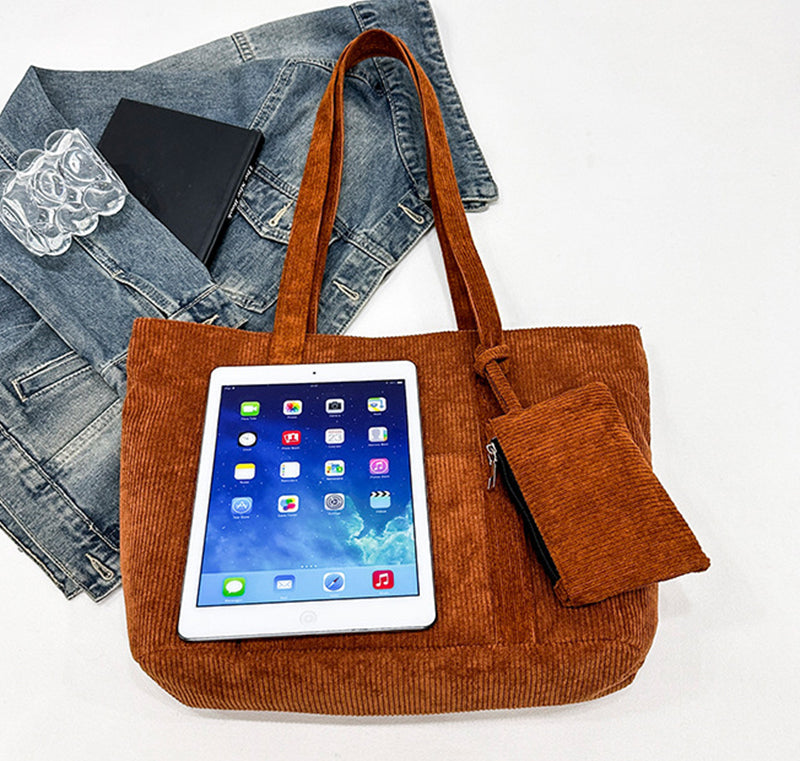 Large-capacity Corduroy Shoulder Bag With Small Woman Purses Composite Bag Solid Color Handbags For Women Winter And Spring GlamzLife