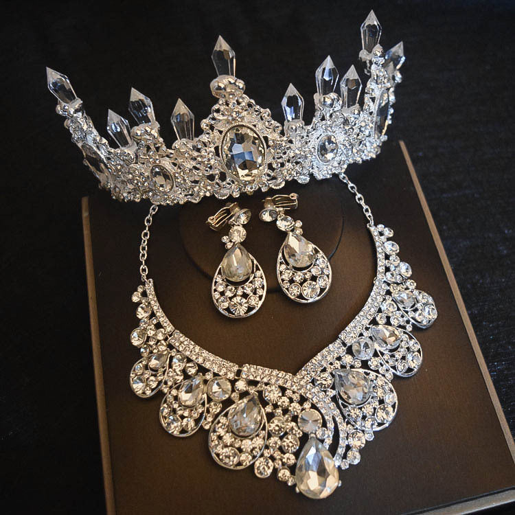 Bridal Headdress Flowers Wedding Hair Accessories Accessories Crown Necklace Earrings Three-piece Set Wedding Accessories GlamzLife