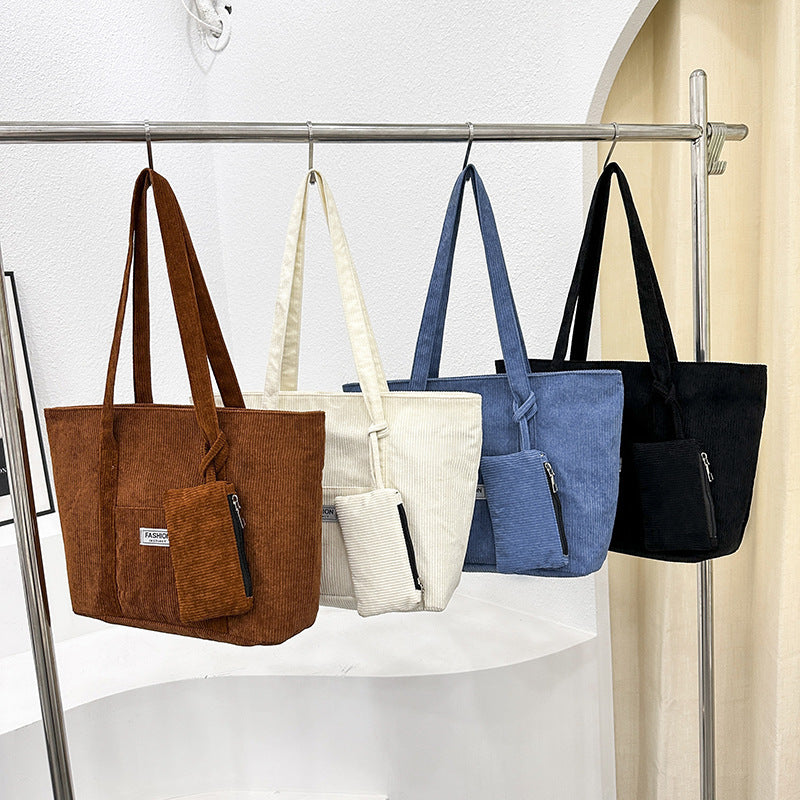 Large-capacity Corduroy Shoulder Bag With Small Woman Purses Composite Bag Solid Color Handbags For Women Winter And Spring GlamzLife