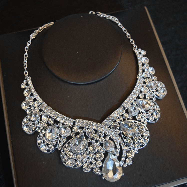 Bridal Headdress Flowers Wedding Hair Accessories Accessories Crown Necklace Earrings Three-piece Set Wedding Accessories GlamzLife