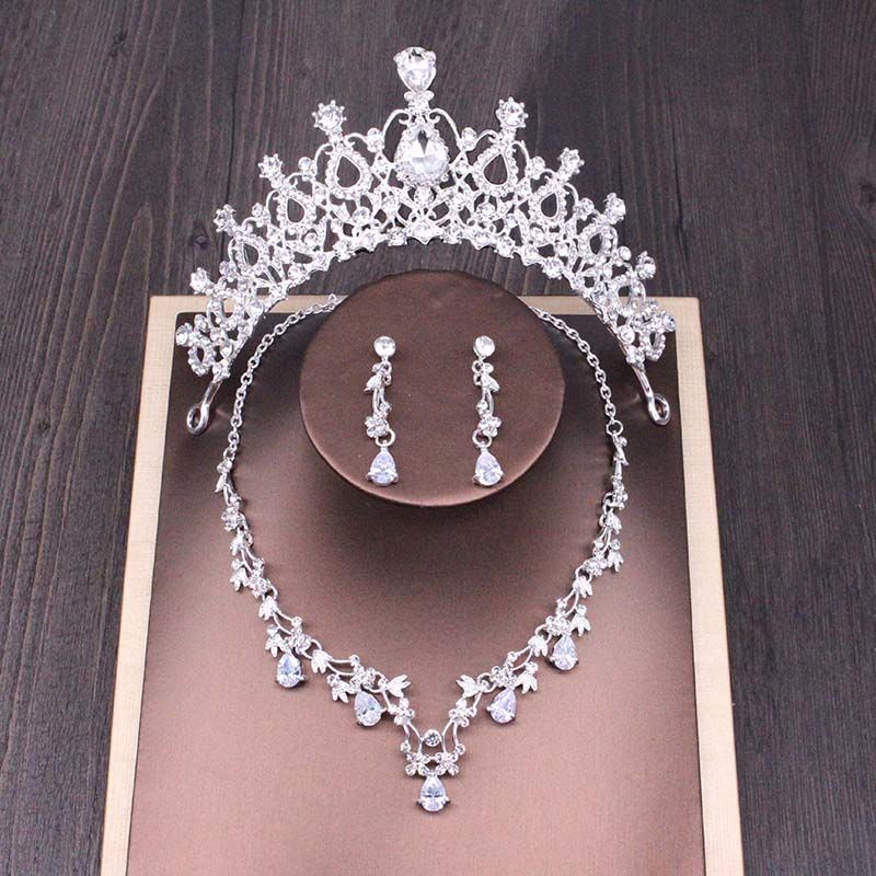 Bridal Rhinestone Crown Necklace Set Wedding Accessories GlamzLife