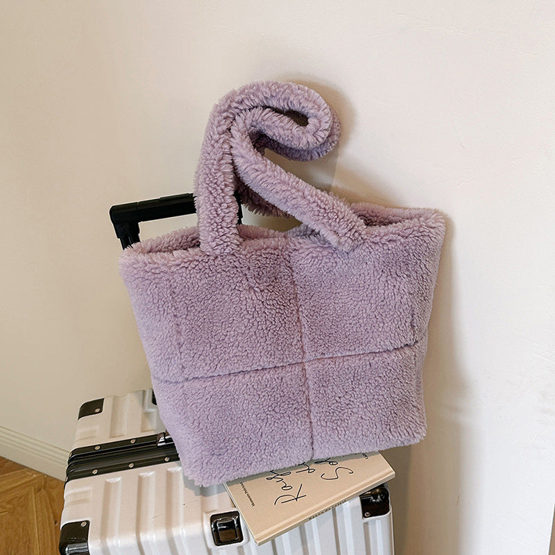 Women's Designer Luxury Plush Bag Winter Fashion Cute Tote Handbags Large Capacity Portable Single Shoulder Furry Bags GlamzLife