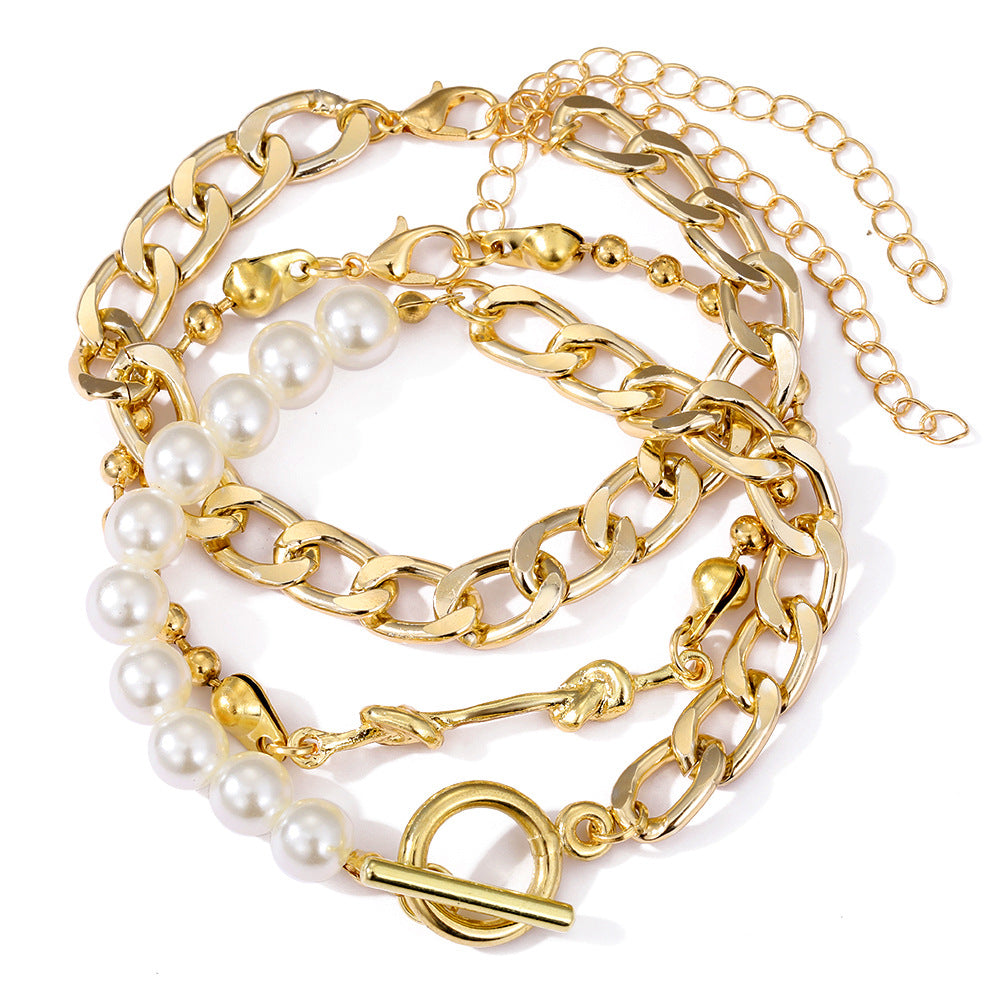 Creative Heart Pearl Multi-layer Chain OT Bracelet Suit GlamzLife