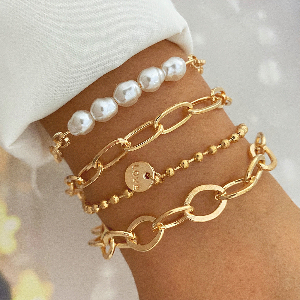 Creative Heart Pearl Multi-layer Chain OT Bracelet Suit GlamzLife