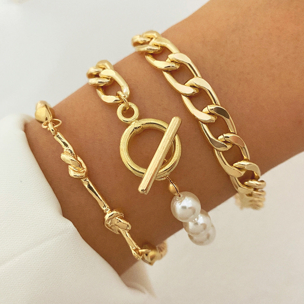 Creative Heart Pearl Multi-layer Chain OT Bracelet Suit GlamzLife