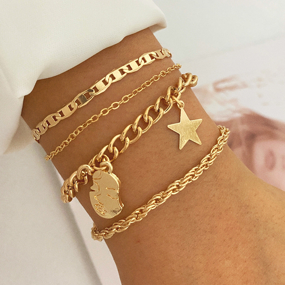 Creative Heart Pearl Multi-layer Chain OT Bracelet Suit GlamzLife