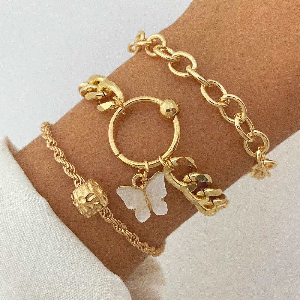 Creative Heart Pearl Multi-layer Chain OT Bracelet Suit GlamzLife