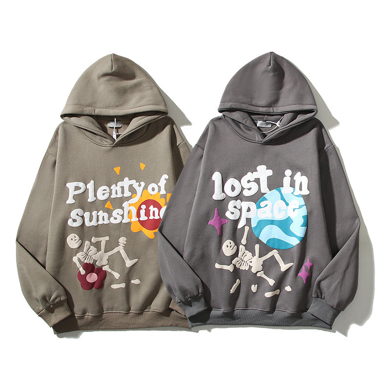 Skull Halloween Print Hoodie Graffiti Foam Letter Printed Hooded Sweater Coat Long Sleeve Sweatshirt GlamzLife