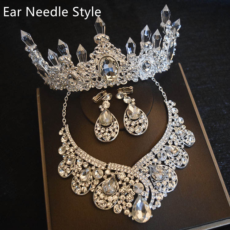 Bridal Headdress Flowers Wedding Hair Accessories Accessories Crown Necklace Earrings Three-piece Set Wedding Accessories GlamzLife