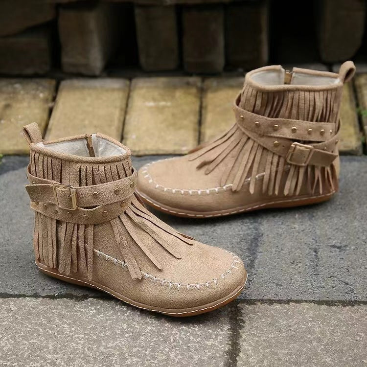 Retro Ankle Boots With Rivet Tassel Flat Shoes Women Winter Boots GlamzLife