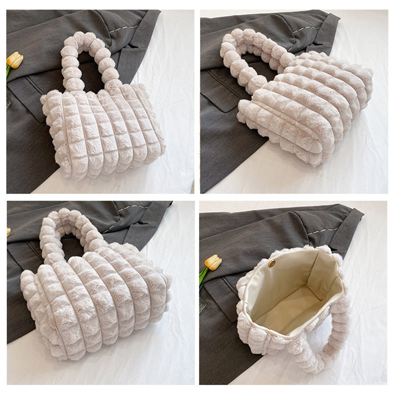 Plaid Handbags Winter Fashion High Capacity Shopping Plush Bag Korean Style Personalized Designer Luxury Tote Bags For Women GlamzLife