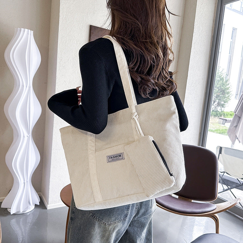 Large-capacity Corduroy Shoulder Bag With Small Woman Purses Composite Bag Solid Color Handbags For Women Winter And Spring GlamzLife