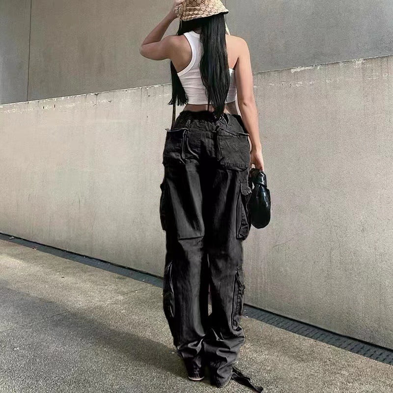 Street Hip-hop Trousers With Pockets Low Waist Overalls Fashion Casual Cargo Pants GlamzLife