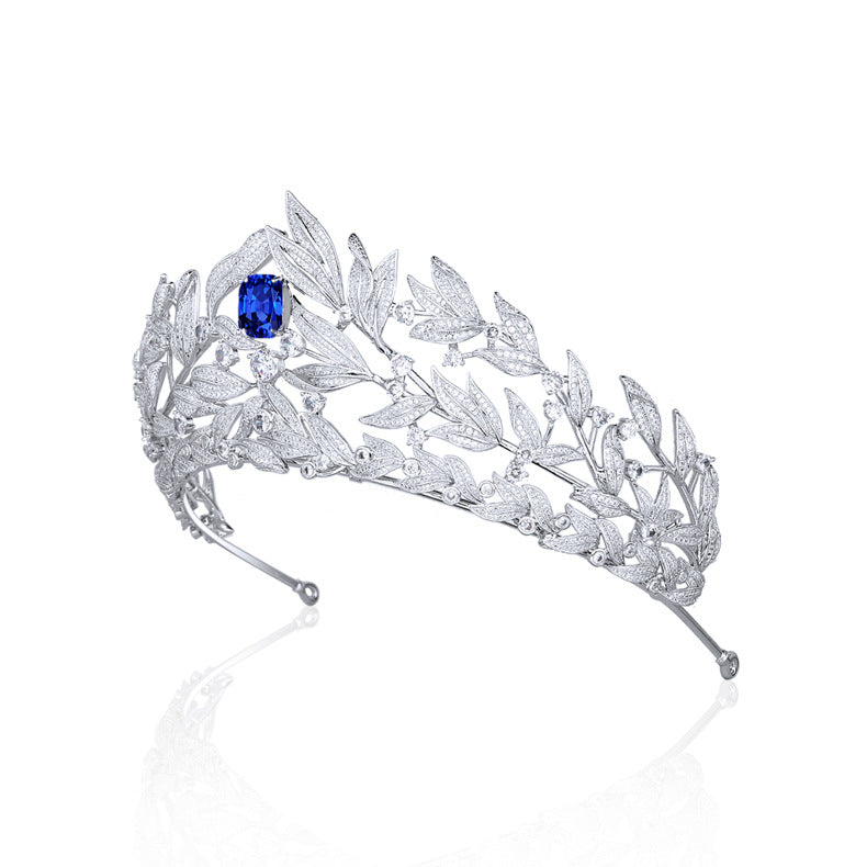 Sapphire Crown Copper Micro Inlay AAA Zircon Crown Wedding Headdress GlamzLife