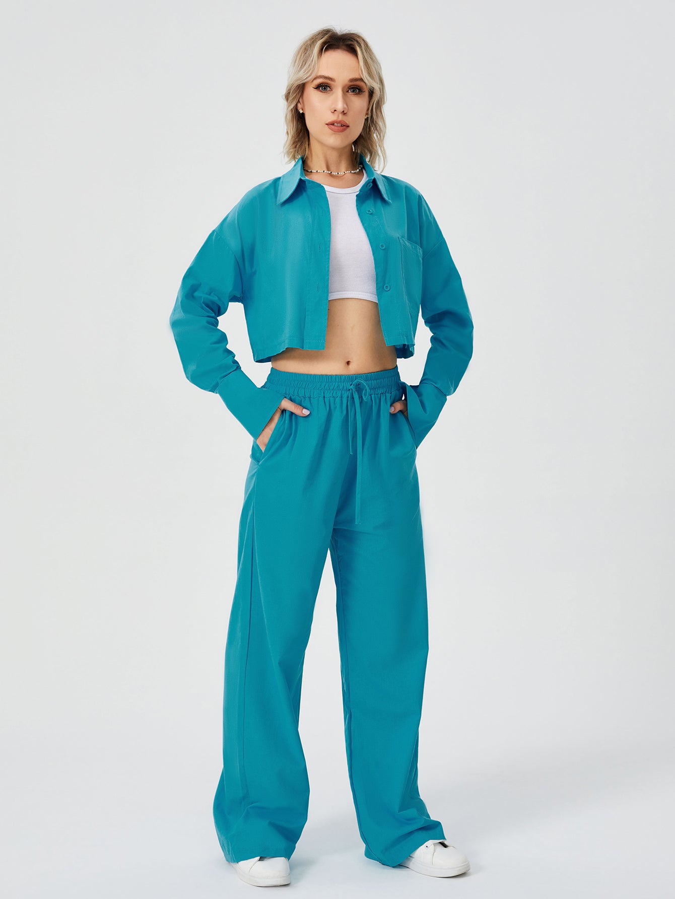 Women Two Piece Outfits For Women Long Sleeve Button Down Wide Leg Loungewear Pajama Set GlamzLife