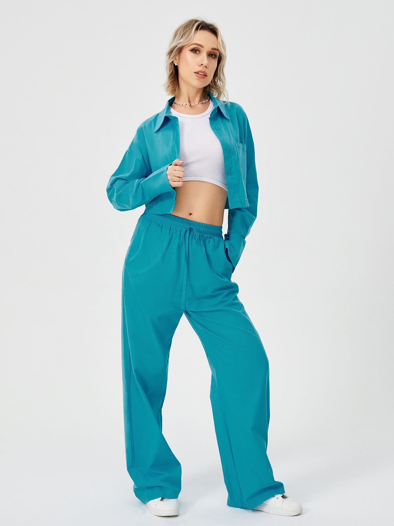 Women Two Piece Outfits For Women Long Sleeve Button Down Wide Leg Loungewear Pajama Set GlamzLife