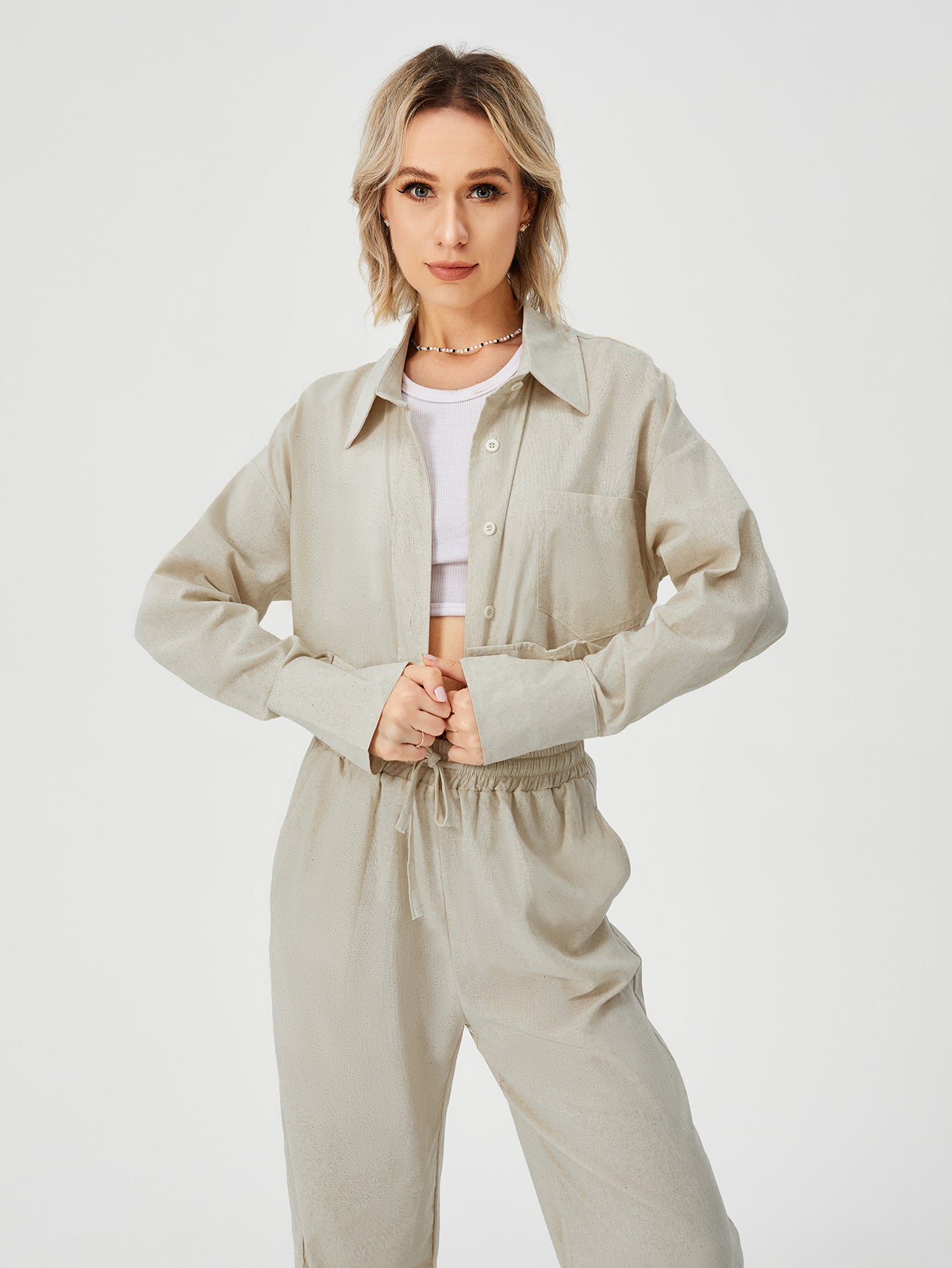 Women Two Piece Outfits For Women Long Sleeve Button Down Wide Leg Loungewear Pajama Set GlamzLife