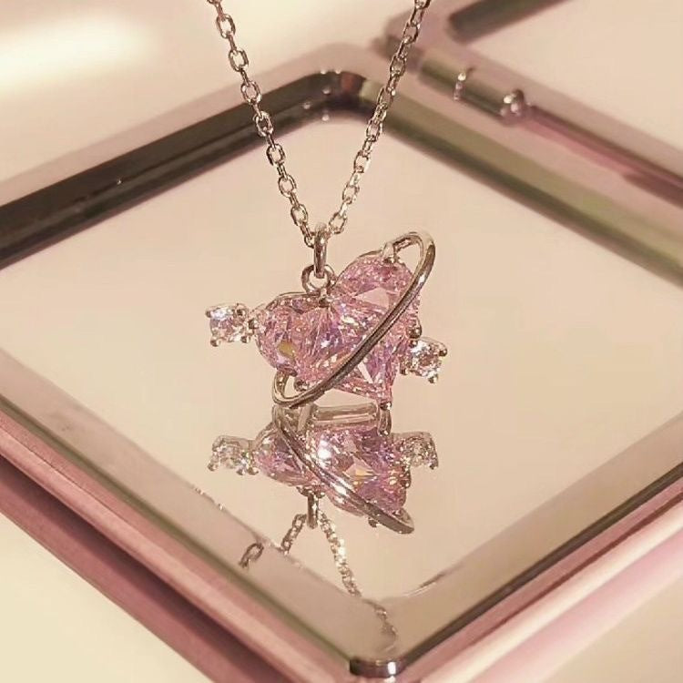 Women's Love Planet Pink Diamond Love Necklace GlamzLife