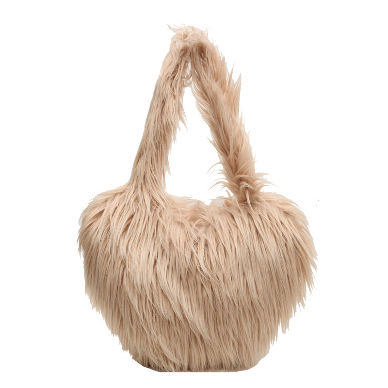 Plush Armpit Shoulder Bags Winter Large Capacity Personalized Heart Bag Women's Luxury Handbags High Quality Valentine's Day Gift GlamzLife