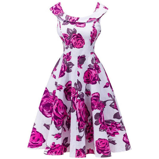3D Flower Print Round Neck One Piece Dress | Rose Red | GlamzLife
