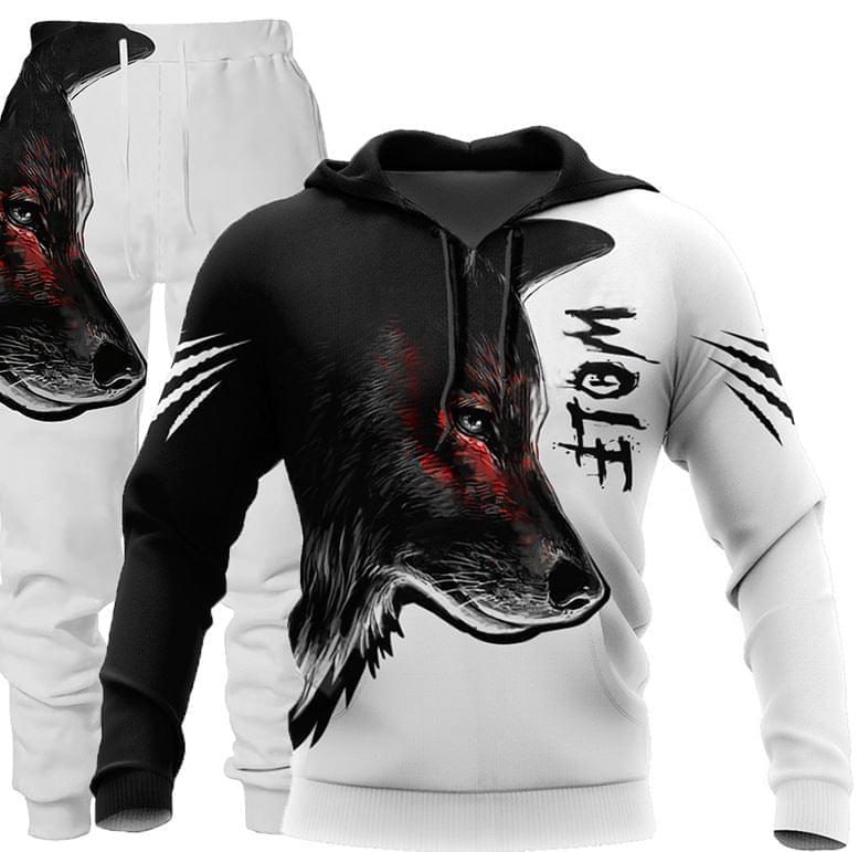 3D Wolf Print Sportswear Hooded Suit For Men's | GlamzLife