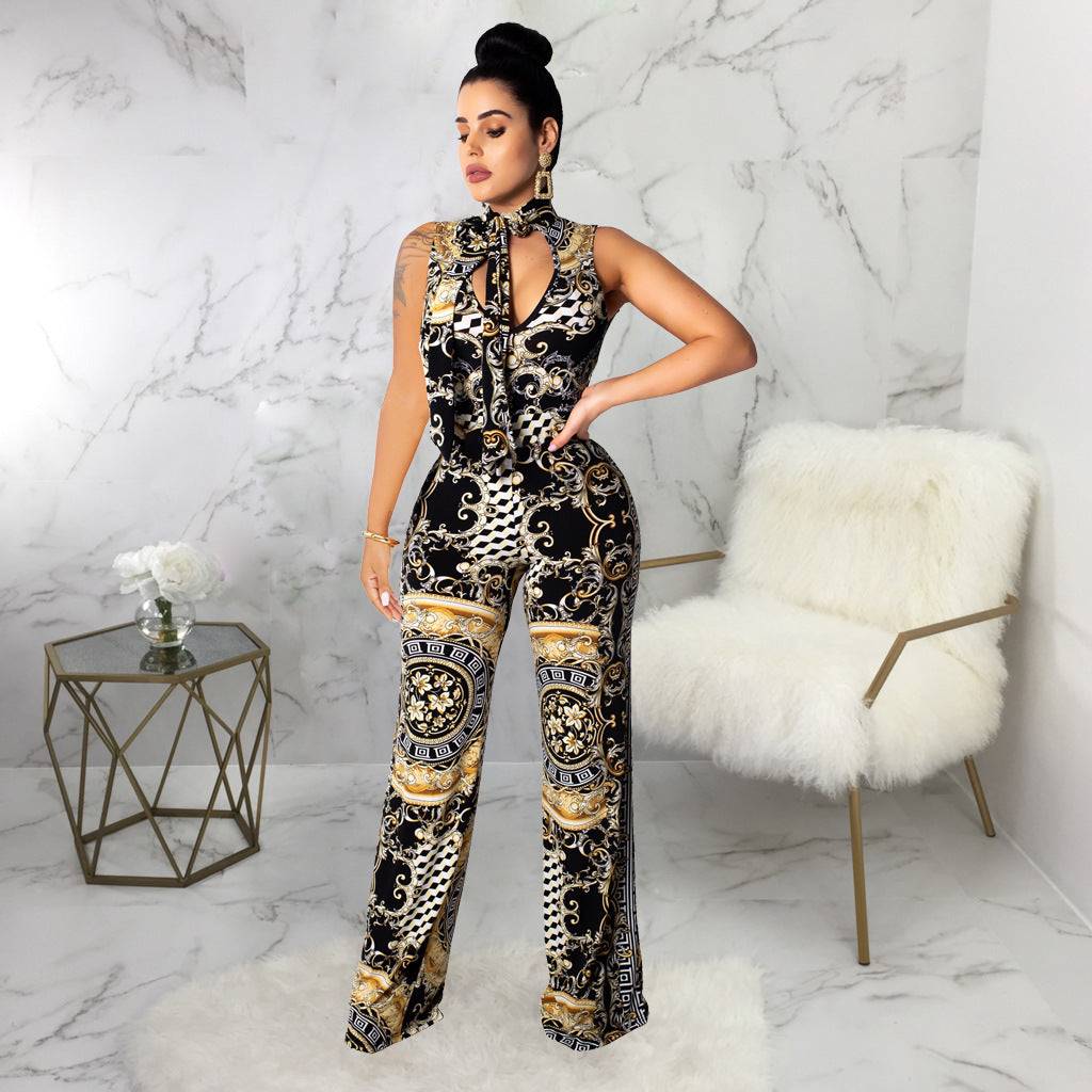 Abstract Print Sleeveless Women's Jumpsuit | GlamzLife