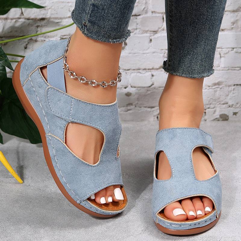 Casual Sandals Summer Shoes For Women Low Heels Velcro Shoes | GlamzLife